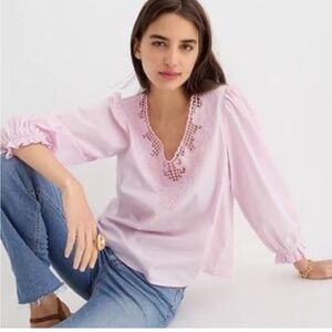 J. Crew Pink Ruffled Puff Sleeve Eyelet Blouse Size XS